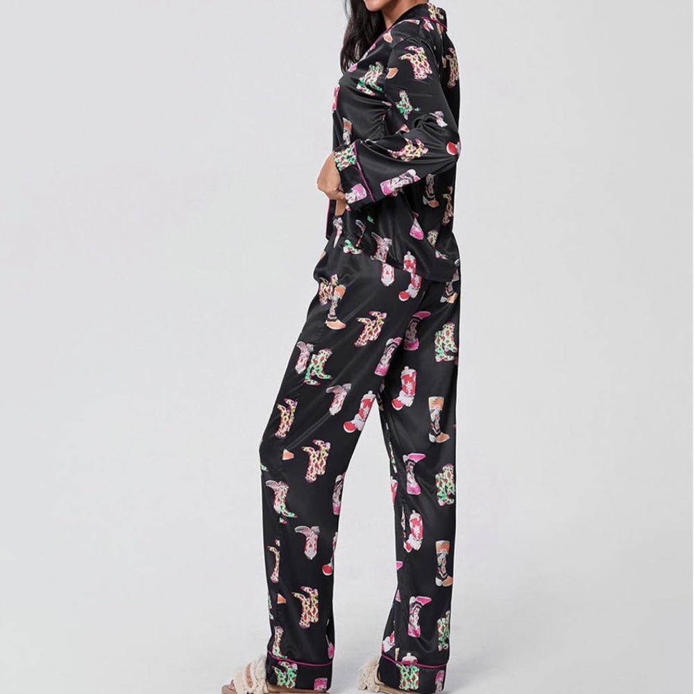 Amazon Black Pajama Set with Colorful Cowboy Boot Print - Picture 4 of 8
